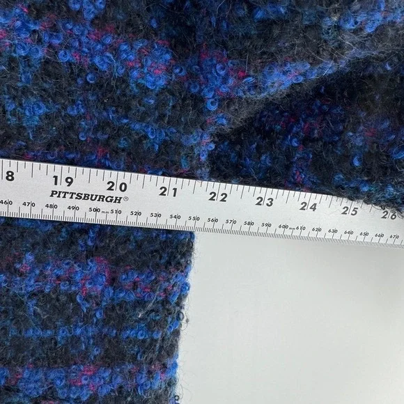 Vintage‎ Womens Blue Purple Plaid Boucle Knit Double Breasted Coat Size Small